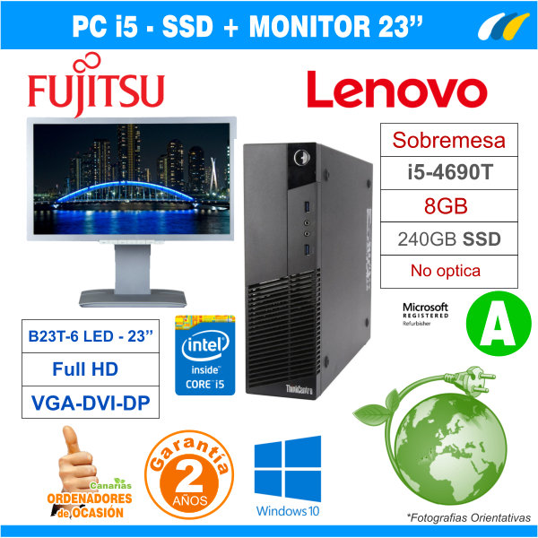 LENOVO THINKCENTRE M83 SFF + Monitor Fujitsu B23T-6 LED Full HD